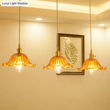 Retro Ruffled Hanging Light: Carved Glass Pendant Lamp With Rotary Switch