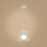 Retro Square Cage Pendant Light - Metal Ceiling Lamp For Bedroom (Black/White) White
