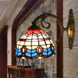 Retro Stained Glass Wall Sconce: Blue Bowl Shade 1-Light Mount
