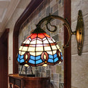 Retro Stained Glass Wall Sconce: Blue Bowl Shade 1-Light Mount