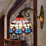 Retro Stained Glass Wall Sconce: Blue Bowl Shade 1-Light Mount