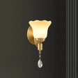 Retro Style 1/2-Head Gold Wall Lamp With Crystal Drop - Blossom Opaque Glass Lighting 1 /