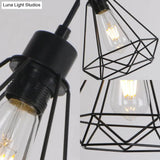 Retro Style 3-Headed Metallic Wire Frame Hanging Lamp With Diamond Shade - Indoor Ceiling Light In