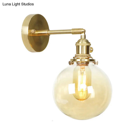 Retro Style Amber Glass Ball Wall Sconce - Outdoor 1 Light Fixture