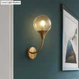 Retro Style Amber Glass Wall Sconce - Single Closed Ball Fixture