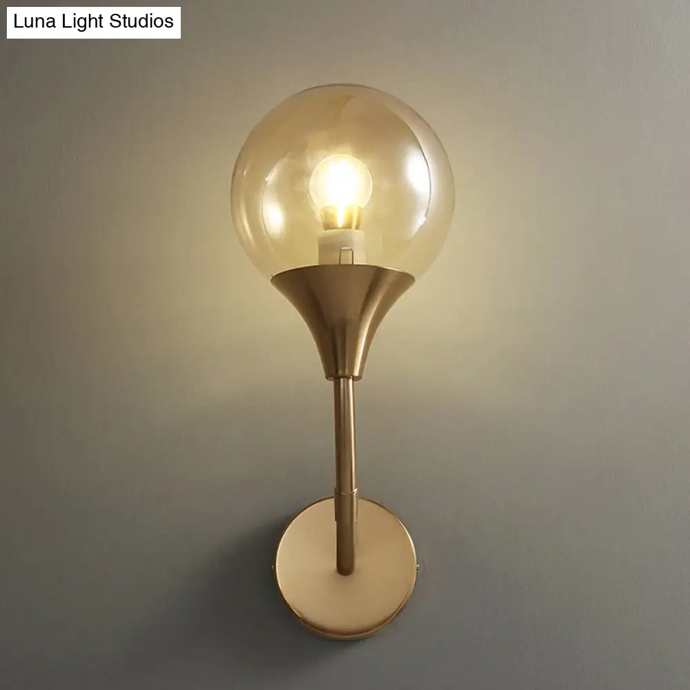Retro Style Amber Glass Wall Sconce - Single Closed Ball Fixture
