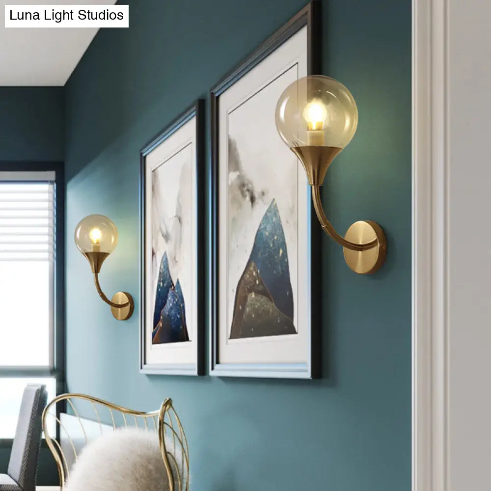 Retro Style Amber Glass Wall Sconce - Single Closed Ball Fixture