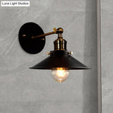 Retro Style Black Cone Wall Lamp - Adjustable Angle 1-Bulb Dining Room Sconce With Plug-In Cord