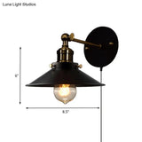 Retro Style Black Cone Wall Lamp - Adjustable Angle 1-Bulb Dining Room Sconce With Plug-In Cord