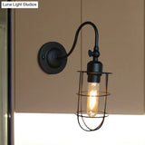 Retro Style Black Globe Wall Mount Light With Gooseneck Arm - Bedroom Mini Lamp