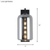 Retro Style Black Mason Jar Wall Sconce - Closed Glass Light With Arm
