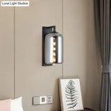 Retro Style Black Mason Jar Wall Sconce - Closed Glass Light With Arm