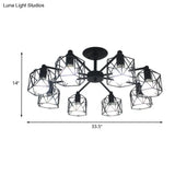 Retro Style Black Metal Semi Flush Pendant Light With Global Cage Shade For Living Room - 6/8