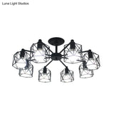 Retro Style Black Metal Semi Flush Pendant Light With Global Cage Shade For Living Room - 6/8
