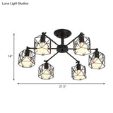 Retro Style Black Metal Semi Flush Pendant Light With Global Cage Shade For Living Room - 6/8