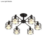 Retro Style Black Metal Semi Flush Pendant Light With Global Cage Shade For Living Room - 6/8