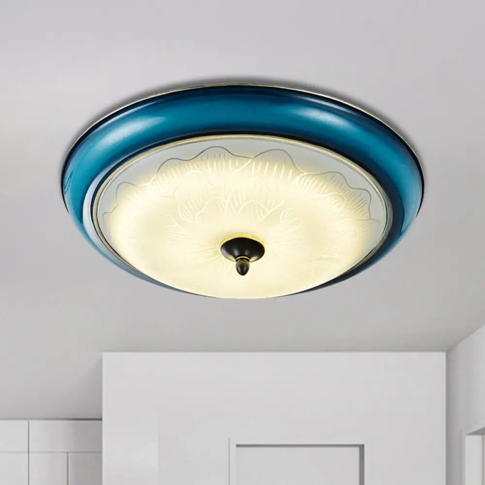 Retro Style Blue Glass Led Flushmount Light For Bedroom 16’/20’ Wide / 16’