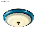 Retro Style Blue Glass Led Flushmount Light For Bedroom 16’/20’ Wide