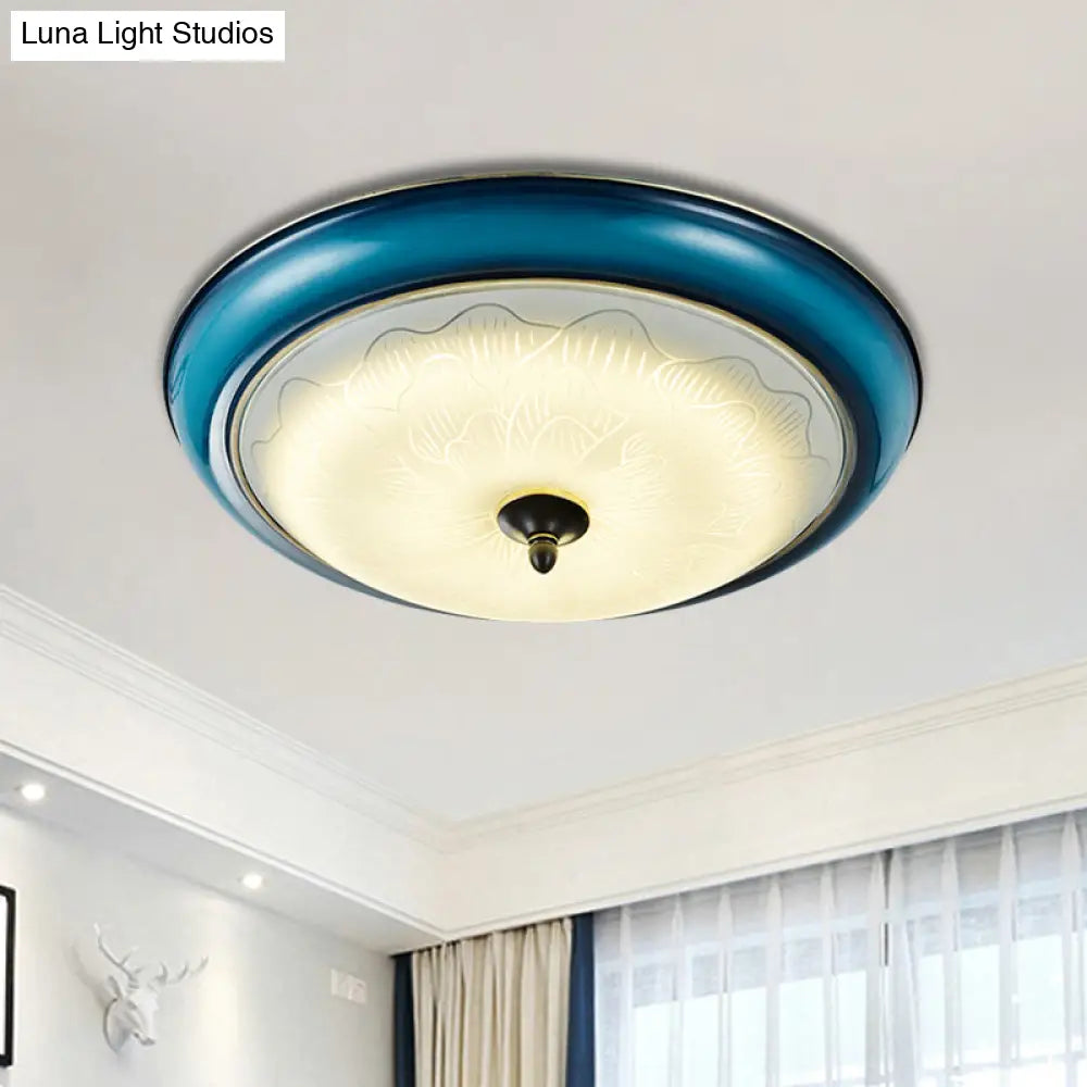 Retro Style Blue Glass Led Flushmount Light For Bedroom 16’/20’ Wide