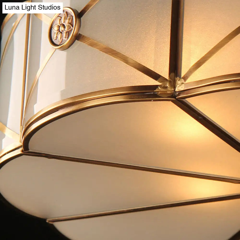 Retro Style Brass Finish Floral Flush Ceiling Lamp - 14’/18’ Opal White Glass Crystal Drop