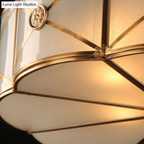 Retro Style Brass Finish Floral Flush Ceiling Lamp - 14’/18’ Opal White Glass Crystal Drop