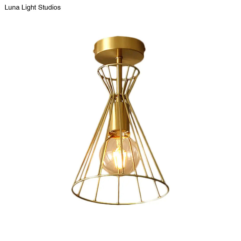 Retro Style Brass Semi Flush 1 - Head Ceiling Light For Stairway Décor