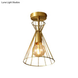 Retro Style Brass Semi Flush 1 - Head Ceiling Light For Stairway Décor