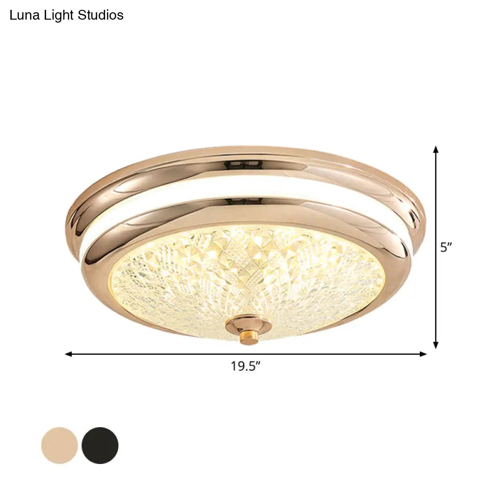 Retro Style Ceiling Lamp In Black/Gold With Lattice Glass And Led Flush Mount - 16’/19.5’ W