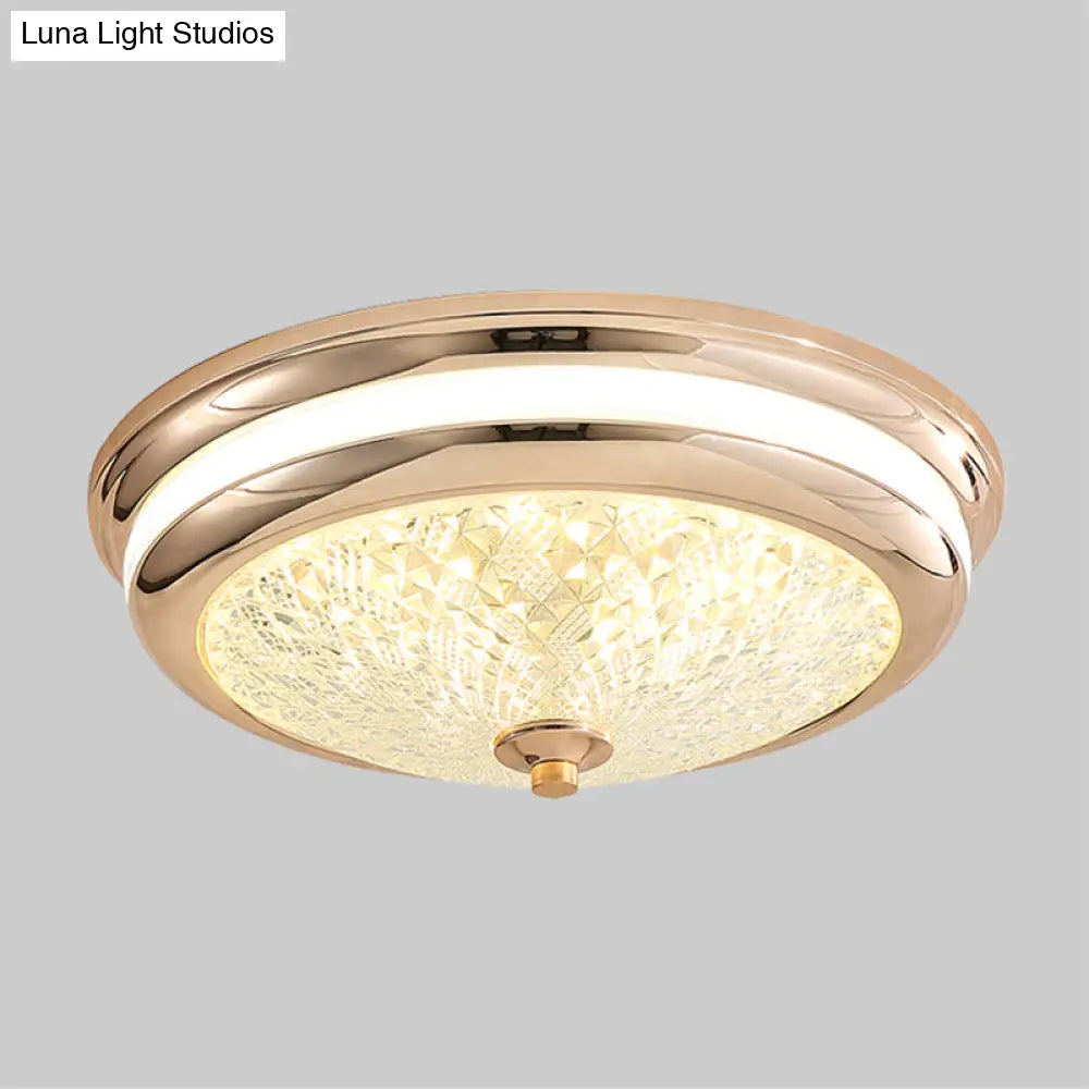 Retro Style Ceiling Lamp In Black/Gold With Lattice Glass And Led Flush Mount - 16’/19.5’ W
