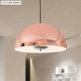 Retro Style Domed Pendant Lamp - 1 Light Rose Gold/Black Ceiling For Dining Room