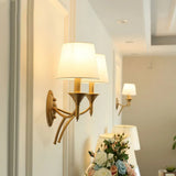 Retro Style Fabric Wall Light Fixture For Corridor - Tapered Shade Mount 2 / White