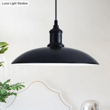 Retro Style Farmhouse Pendant Light: 13’/16’ Hanging Ceiling Fixture Metal Bowl Shade 1 Bulb Black