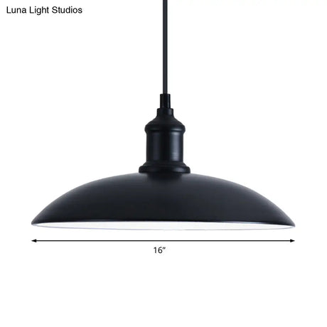 Retro Style Farmhouse Pendant Light: 13’/16’ Hanging Ceiling Fixture Metal Bowl Shade 1 Bulb Black