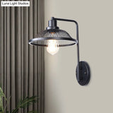 Retro Style Flared Restaurant Sconce: Mesh Shade Wrought Iron Wall Lamp (1 Bulb) In Black/Rust