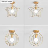 Retro Style Geometric Iron Semi Flush Mount Lighting For Corridor
