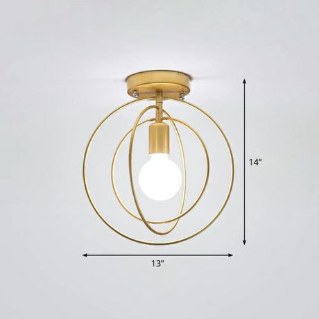 Retro Style Geometric Iron Semi Flush Mount Lighting For Corridor Gold / Round