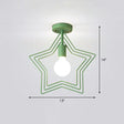 Retro Style Geometric Iron Semi Flush Mount Lighting For Corridor Green / Star