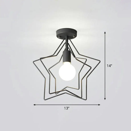 Retro Style Geometric Iron Semi Flush Mount Lighting For Corridor Grey / Star
