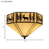 Retro Style Geometric Stained Glass Flush Mount Ceiling Light In White - Elegant 1/2 Flushmount