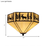 Retro Style Geometric Stained Glass Flush Mount Ceiling Light In White - Elegant 1/2 Flushmount