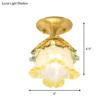 Retro Style Gold Ruffle Glass Ceiling Lamp - 1-Head Semi Flush Mount For Hallway