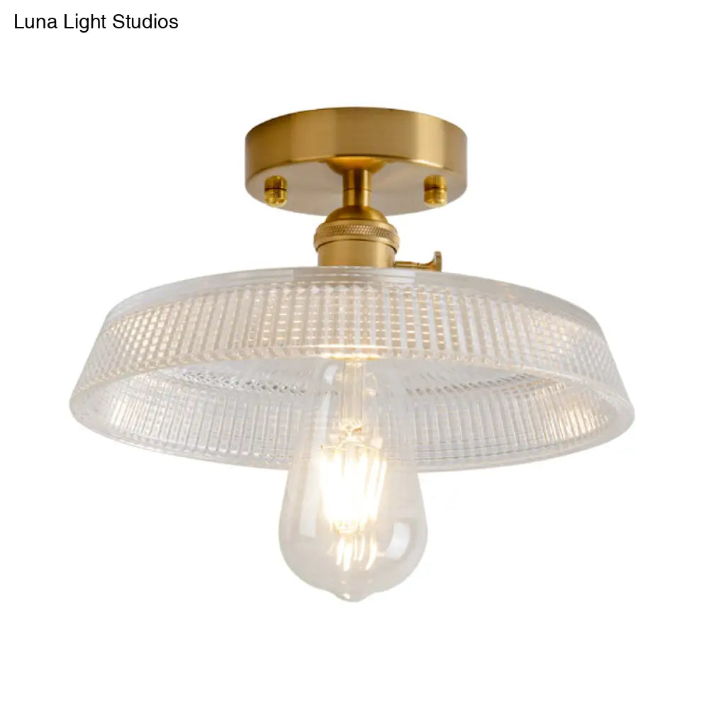 Retro Style Gold Shaded Glass Flush Mount Light For Corridors - Semi Ceiling Fixture