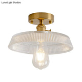 Retro Style Gold Shaded Glass Flush Mount Light For Corridors - Semi Ceiling Fixture