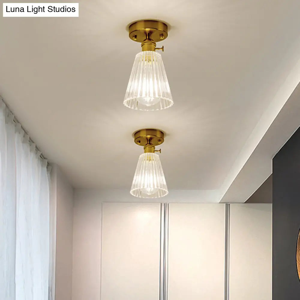 Retro Style Gold Shaded Glass Flush Mount Light For Corridors - Semi Ceiling Fixture