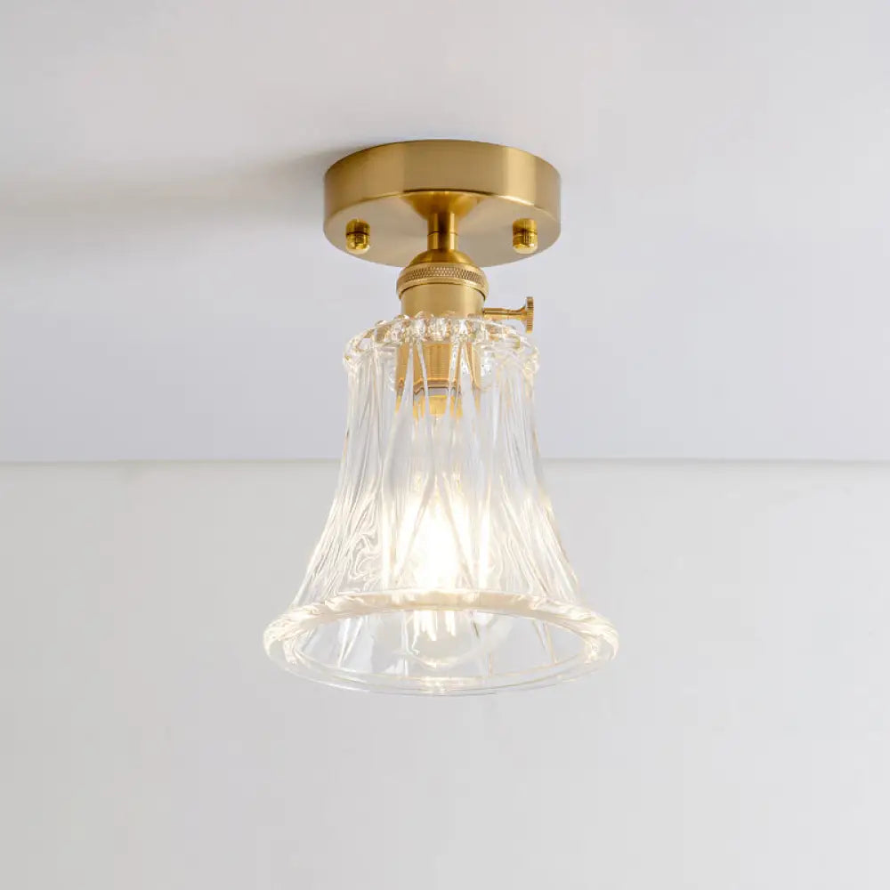 Retro Style Gold Shaded Glass Flush Mount Light For Corridors - Semi Ceiling Fixture / P