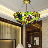 Retro-Style Green Stained Glass Semi-Flush Ceiling Light With 3 Lights