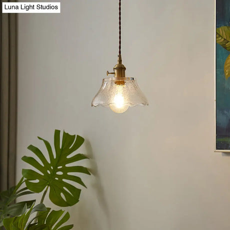 Retro Style Handblown Glass Pendant Ceiling Light With Tapered Suspension - Clear 1-Head