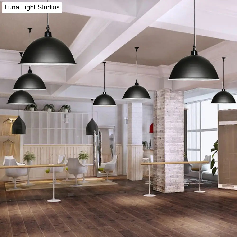 Retro Style Metal Ceiling Pendant Light - 1 Domed Design In Black/White For Coffee Shop