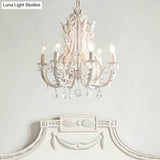 Retro Style Metallic Chandelier With Crystal Beaded Arms - 6 Bulb Suspension Light