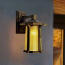 Retro-Style Outdoor Wall Mounted Glass Lantern Sconce - Single Head Light Fixture (Tan/White) Tan